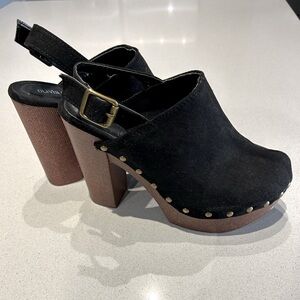 Black Suede platform clogs, Size 7, Olivia Miller